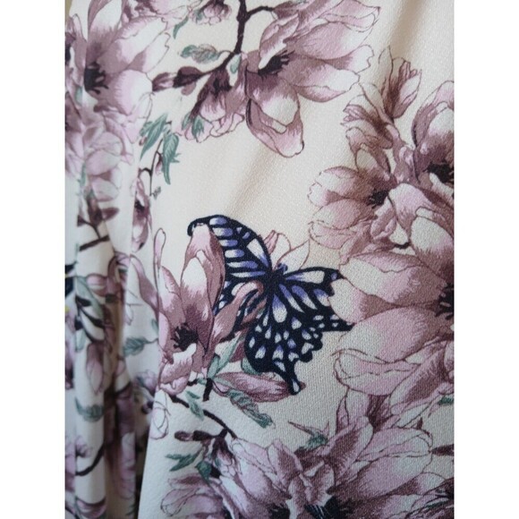 H&M Brand Women's Multi-Color Long Sleeve Floral Top Large Bird Butterfly Spring - Picture 8 of 16